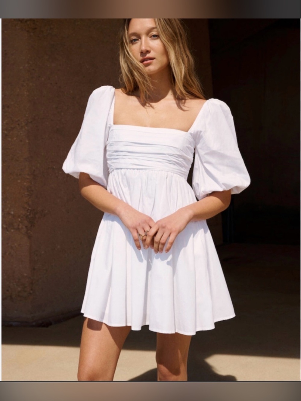Abercrombie and Fitch - Emerson Ruched Puff Sleeve Mini Dress in white